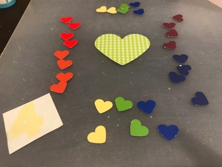 Rainbow Happy Birthday Card - decorative elements for the card including a larger heart cut from the square and heart punches