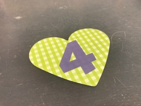 Rainbow Happy Birthday Card - closeup of the heart with the 4