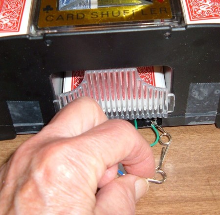 The wires in a card shuffler.