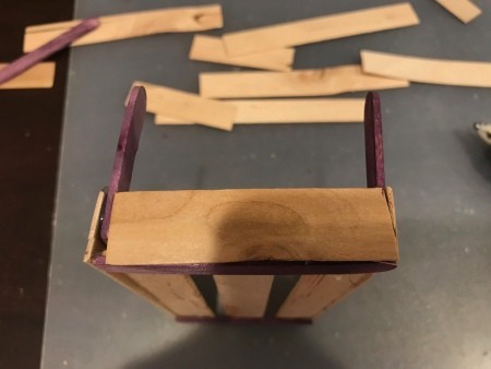 Craft Stick Crate Gift Basket - begin gluing up the sides