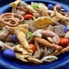 A bowl of Halloween Chex party mix.