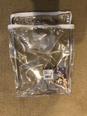 Plastic packaging with scraps inside.