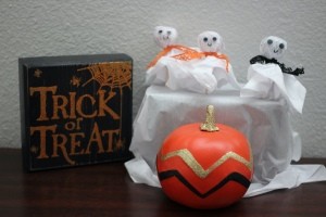 Ghost Candy & Display Stand - ghost display part of a Halloween decoration including a sign and pumpkin