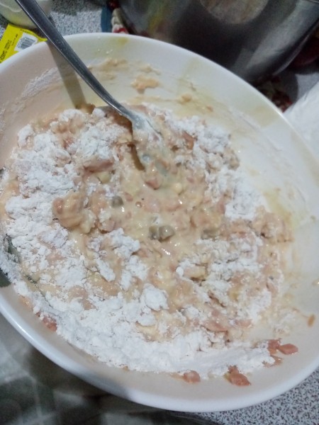 Mixing up the ingredients with cornstarch.