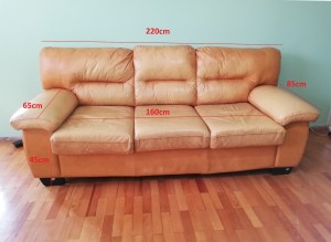 A yellow leather sofa.