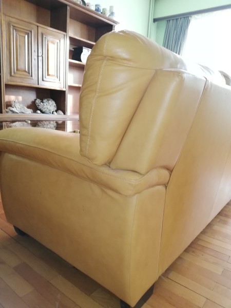 4 Midcentury 3 Seat Light Yellow Leather Sofa 3 M5 