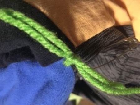 Tied T-Shirt Memory Quilt - closeup of double strand square knot