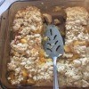 A baking pan of cooked peach bars.
