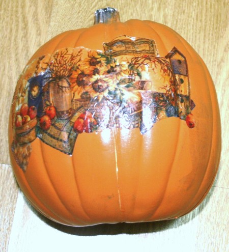 Pumpkinscape - decoupaged pumpkin