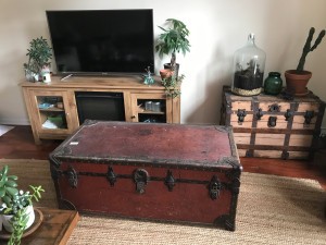 A red-brown vintage wardrobe trunk