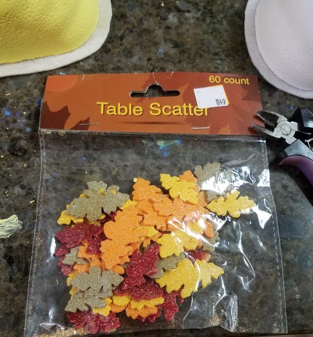 Mini Baking Tin Pumpkins - bag of faux leaves