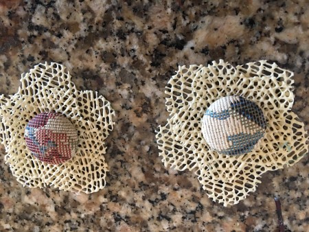 Wooden Fall Pumpkins - buttons attached to center of flowers