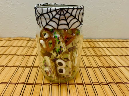Halloween Saltine Toffee - pieces in a jar to give as a gift