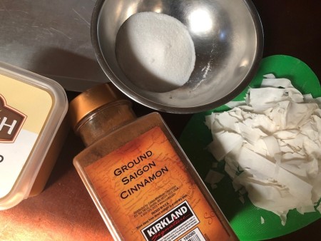 Ingredients for crispy cinnamon sugar nests.