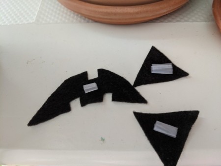 Halloween Pumpkin Planter - tape rolls on the back of the felt pieces