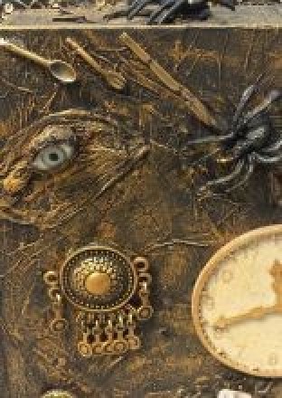 Upcycled Halloween Book  - closeup of part of the front decorations