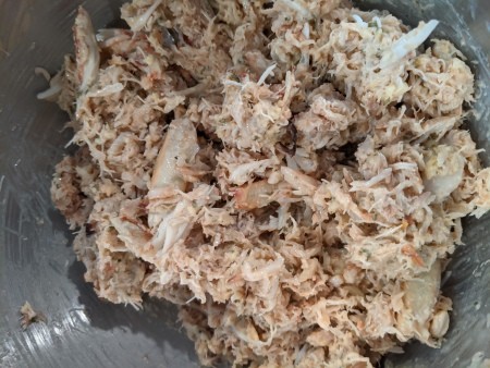 The crab mixture in a bowl.