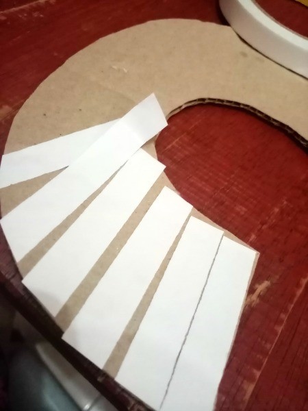 Floral Number Birthday Decoration - cardboard number covered with strips of double sided tape