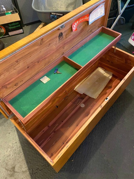 The inside of a Lane cedar chest.