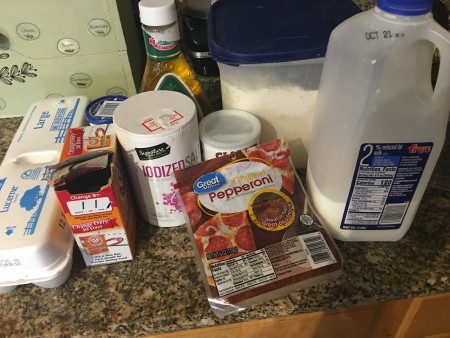 Ingredients for pepperoni cheese bread.