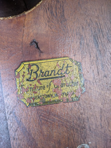 The marking on the bottom of a table.