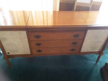A console stereo cabinet.