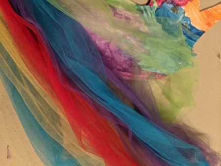 Rainbow Unicorn Wall Decoration - lengths of colorful tulle