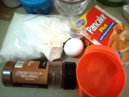 Ingredients for pancake doughnuts.