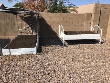 Garden Bed from Recyled Bed Frame  - planter in the yard