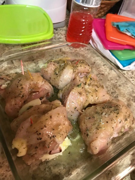 A baking pan of chicken cordon bleu.