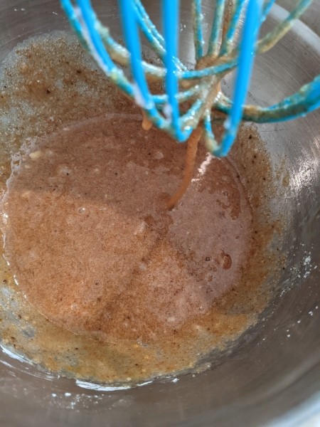 Mixing the pie filling.