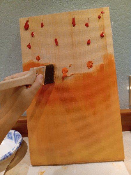 Sunset Mountain Painting - use large brush to blend the paint colors, again starting at the bottom