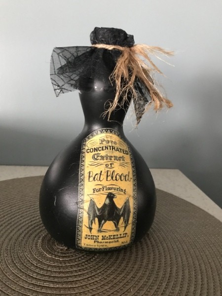 Witch and Warlock Apothecary Potion Bottles - bat blood bottle