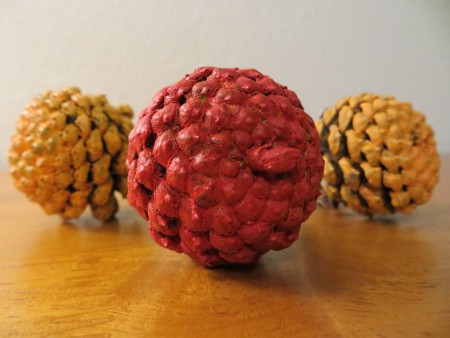 A collection of painted pinecone zinnias.