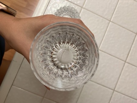 The inside of a heavy drinking glass.