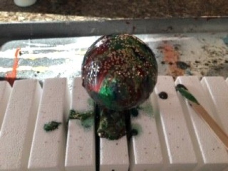 Poured Paint Christmas Bulb - glitter added after bulb fully covered with paint