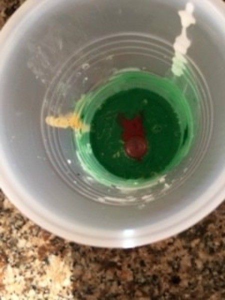 Poured Paint Christmas Bulb - various painting medium colors in a plastic cup