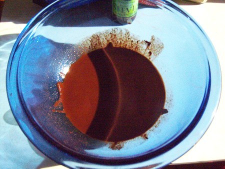 A bowl with melted chocolate.