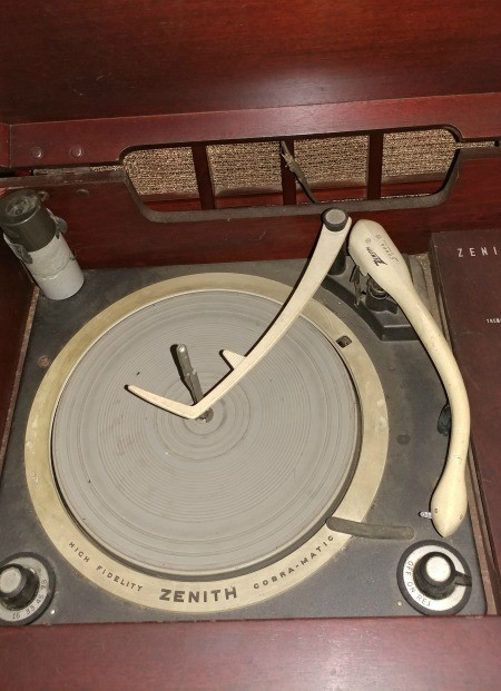 The record player in a console stereo.