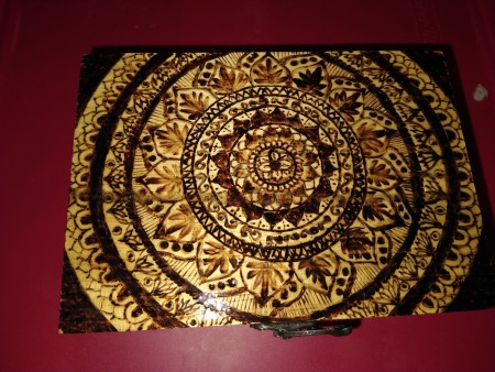 Woodburned Mandala Box - mandala design on the top of the box