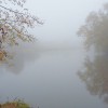 A foggy reflection on a lake.