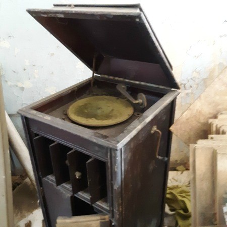 An antique record player.