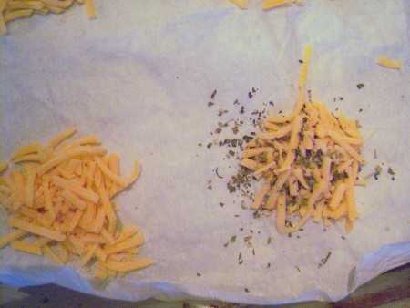 Small mounds of cheddar cheese and spices to make crackers.