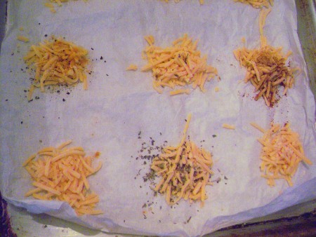 Small mounds of cheddar cheese and spices to make crackers.