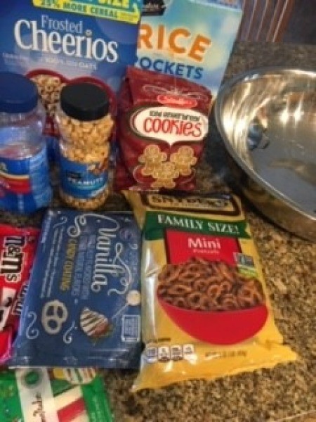 Ingredients for gingerbread Chex mix.