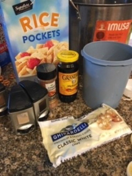 Ingredients for gingerbread Chex mix.