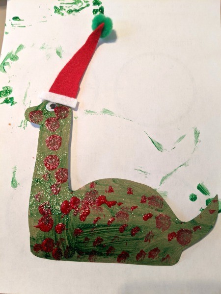 Christmas Dino Decoration - hat glued to dino's head