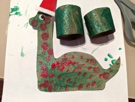 Christmas Dino Decoration - painted dino and TP tube legs