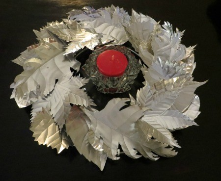 Candle Ring - slight angle view with red candle in glass holder