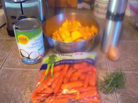 Ingredients for butternut squash and carrot soup.